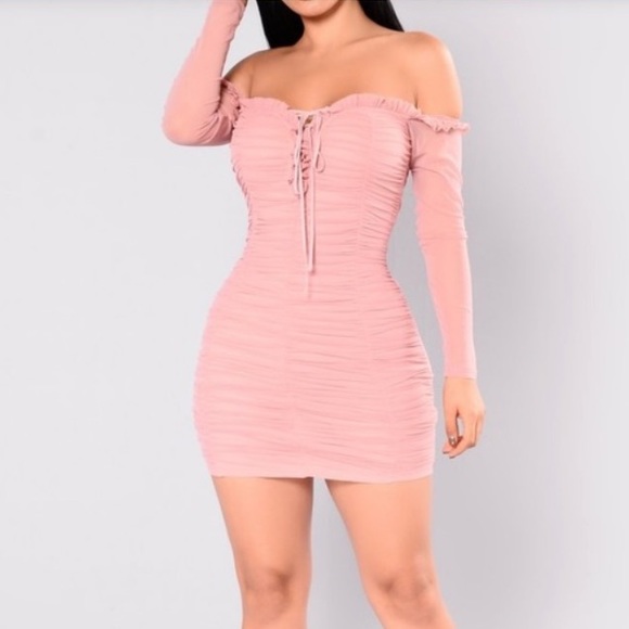 FASHION NOVA Pink Ruched Mesh Dress - Picture 1 of 3